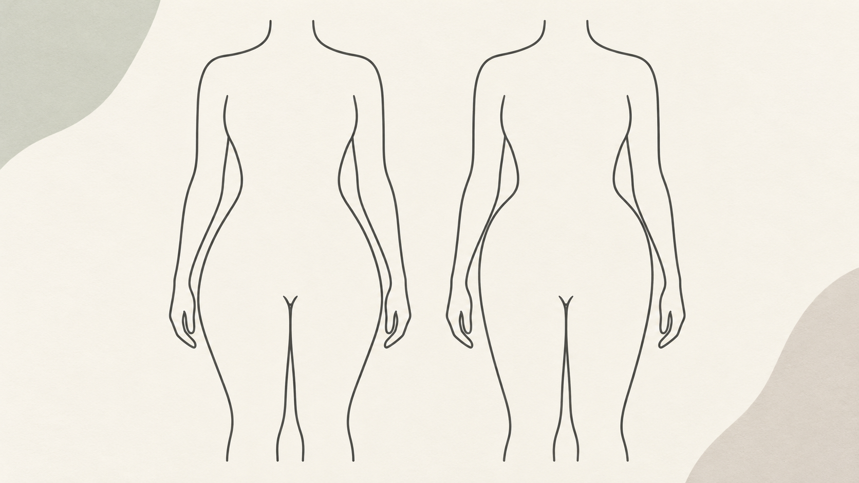 Two outline drawings compare a gradual lower-hip curve on the left with a higher hip curve on the right.